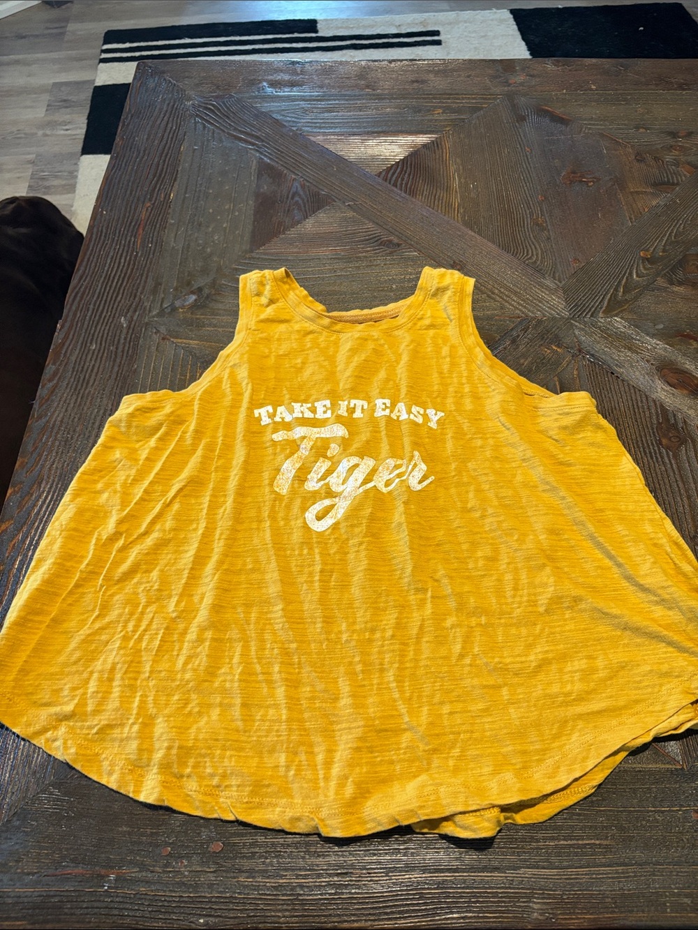 Secret Treasures Yellow Graphic Racerback Tank with 'Take It Easy Tiger' Print